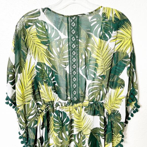 TIME & TRU ONE SIZE GREEN LEAF PRINT WOMEN SWIMMING POLYESTER COVER UP NWOT - Picture 4 of 6